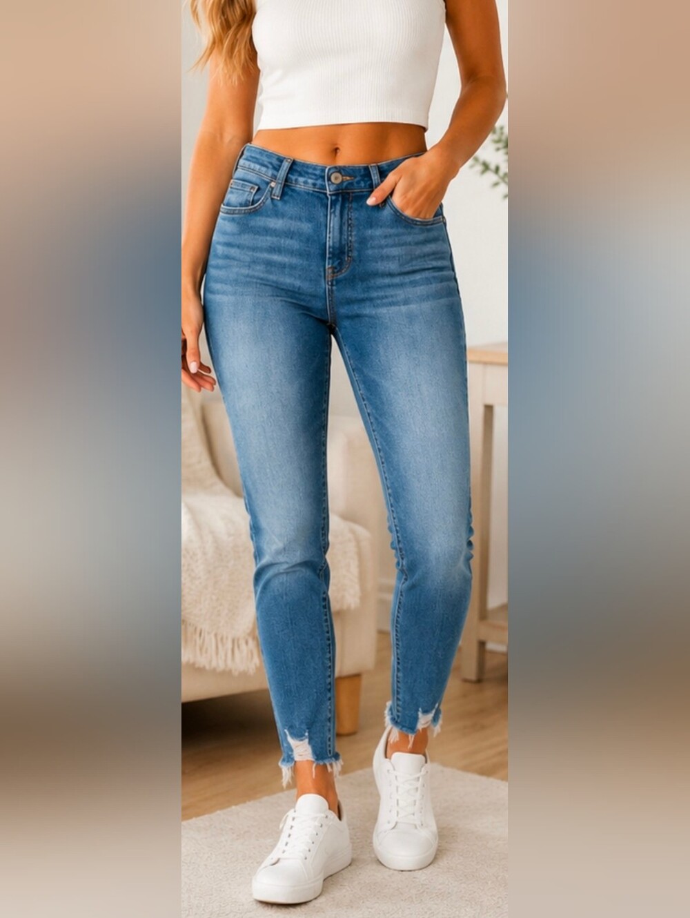 PAIGE Verdugo Ankle Jeans Women's 29 Medium Wash Mid Rise Skinny Distressed Hem